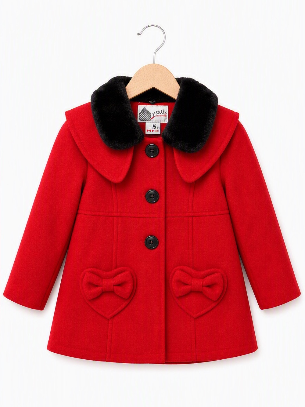 Vintage Y2K London Fog F.O.G. Red Wool Blend Dress Coat Faux Fur Collar 6X